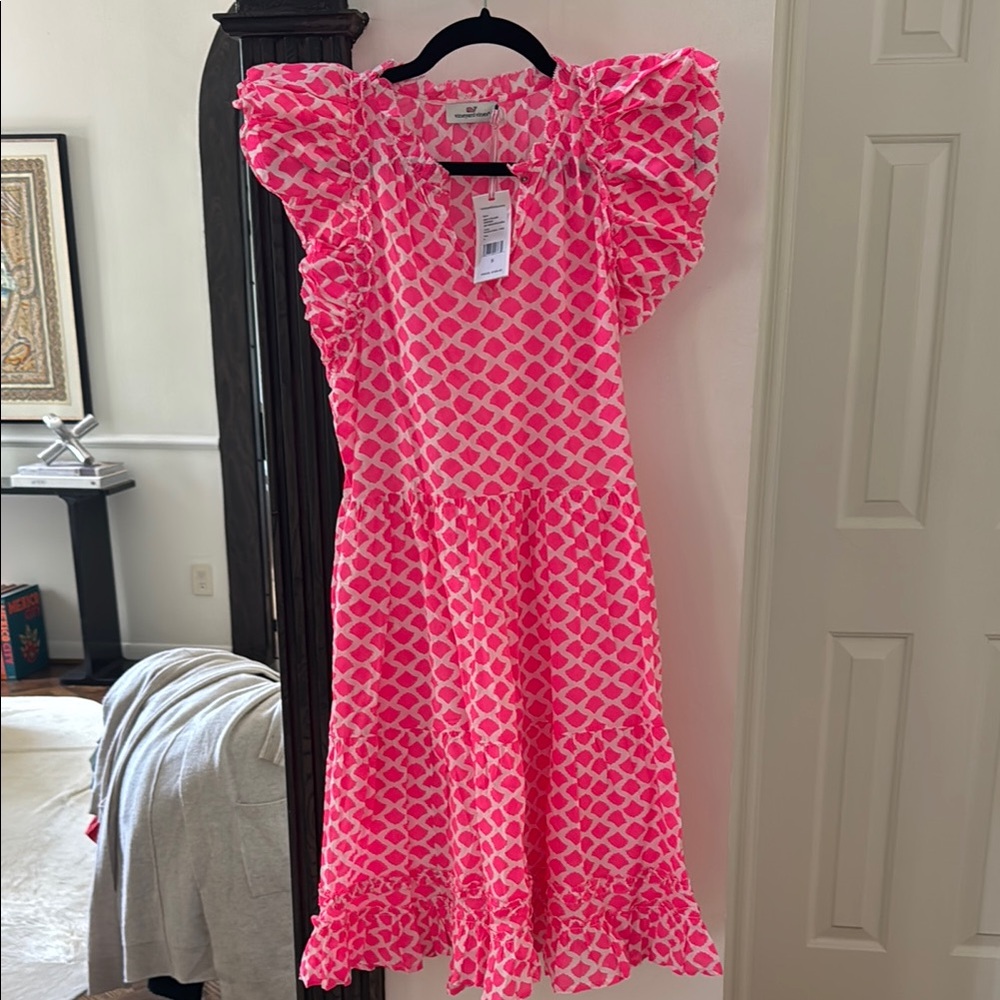 Vineyard Vines Pink and Orange Ruffled Tiered Sundress